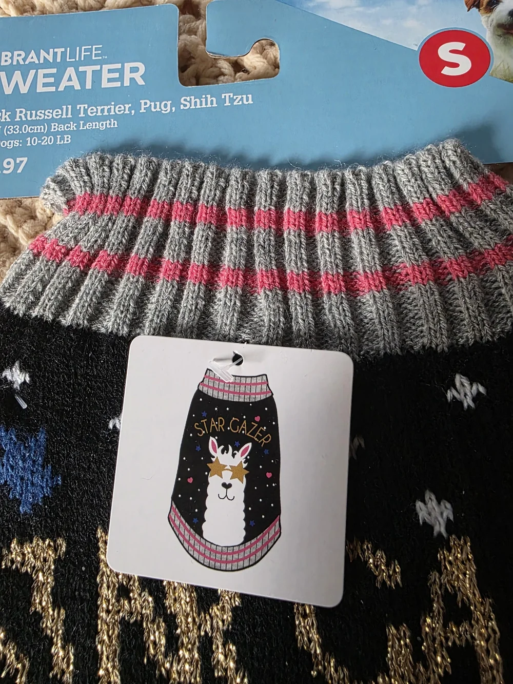 Vibrant Pet Black Knit Sweater with Pink Accents - Small